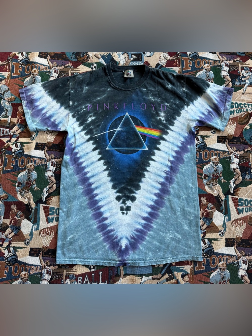 Vintage 90s Men’s Liquid Blue Pink Floyd Dark Side of the Moon Tie Dye T-Shirt